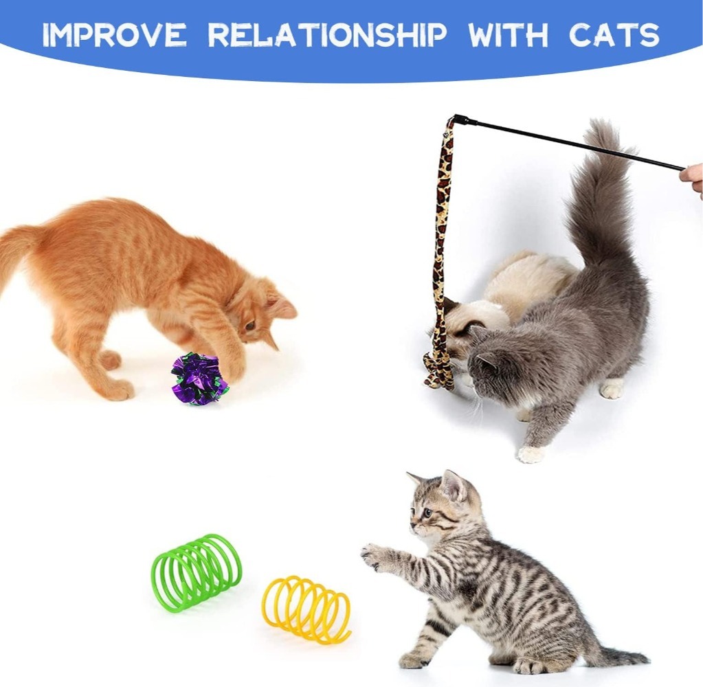 20 PCS Cat Toys Set with Tunnel, Feather Wand, Balls & Mice