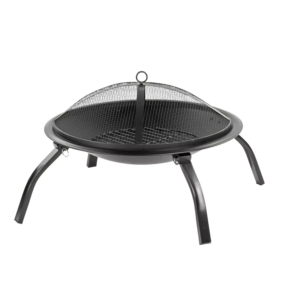 Portable Round Fire Pit Bowl with Lid & Grill for Outdoor Heating