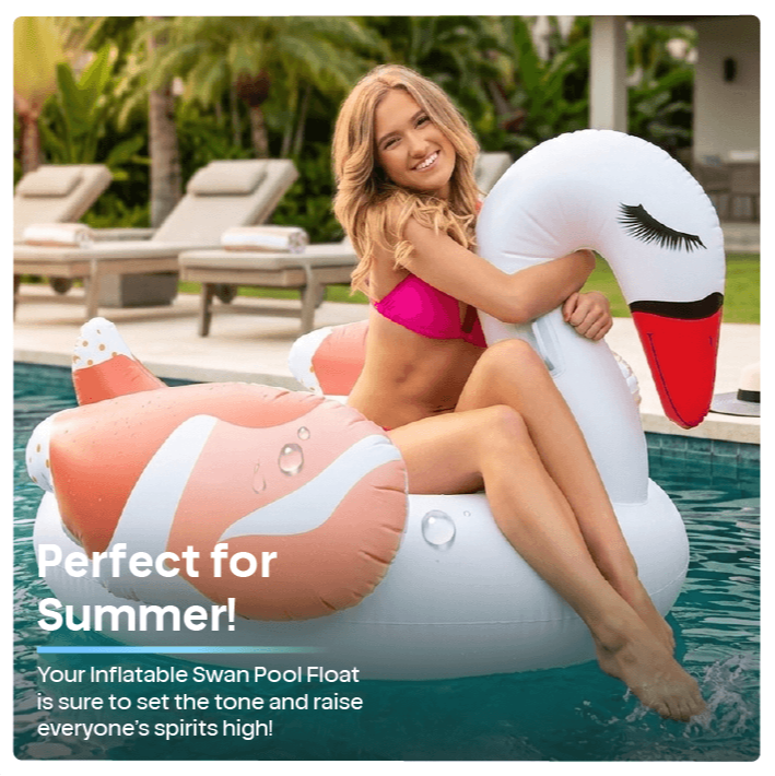 Giant Inflatable Swan Pool Float | Large 6ft Blow Up Swimming Ring Lounger for Pool & Beach | Adult & Kids Summer Float