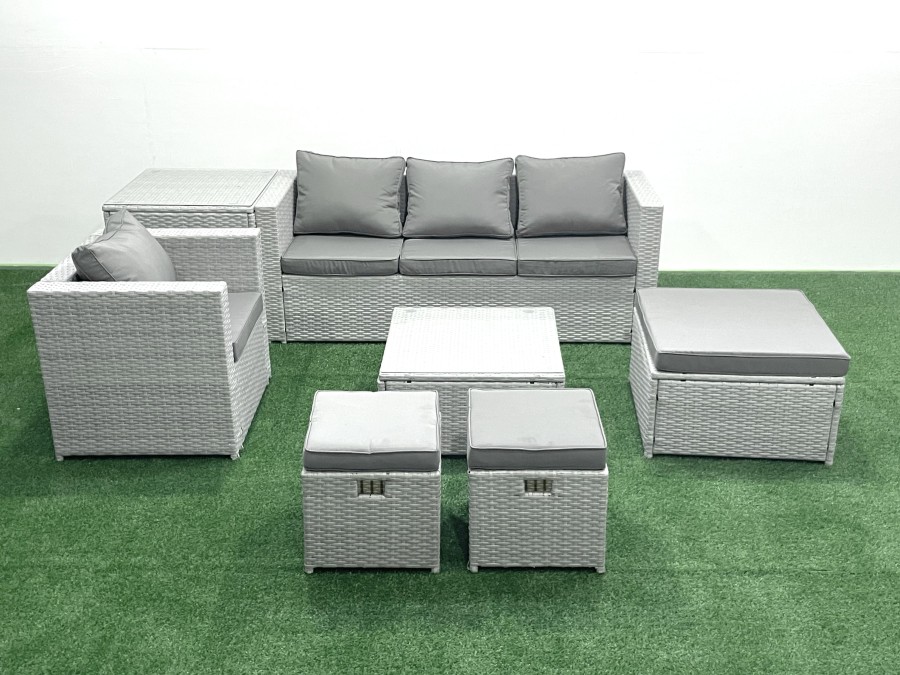 Click to view product details and reviews for Fimous Garden Outdoor Furniture Set 7 Seater Rattan Sofa Set With 3 Footstools Armchair Side Table Light Grey Mixed.