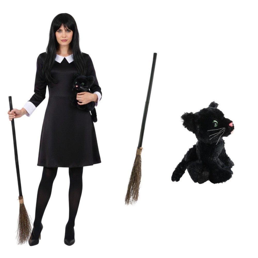 Click to view product details and reviews for Ladies Hooky Witch Costume 3 Pcs Collared Dress Broom Cat Toy Large.