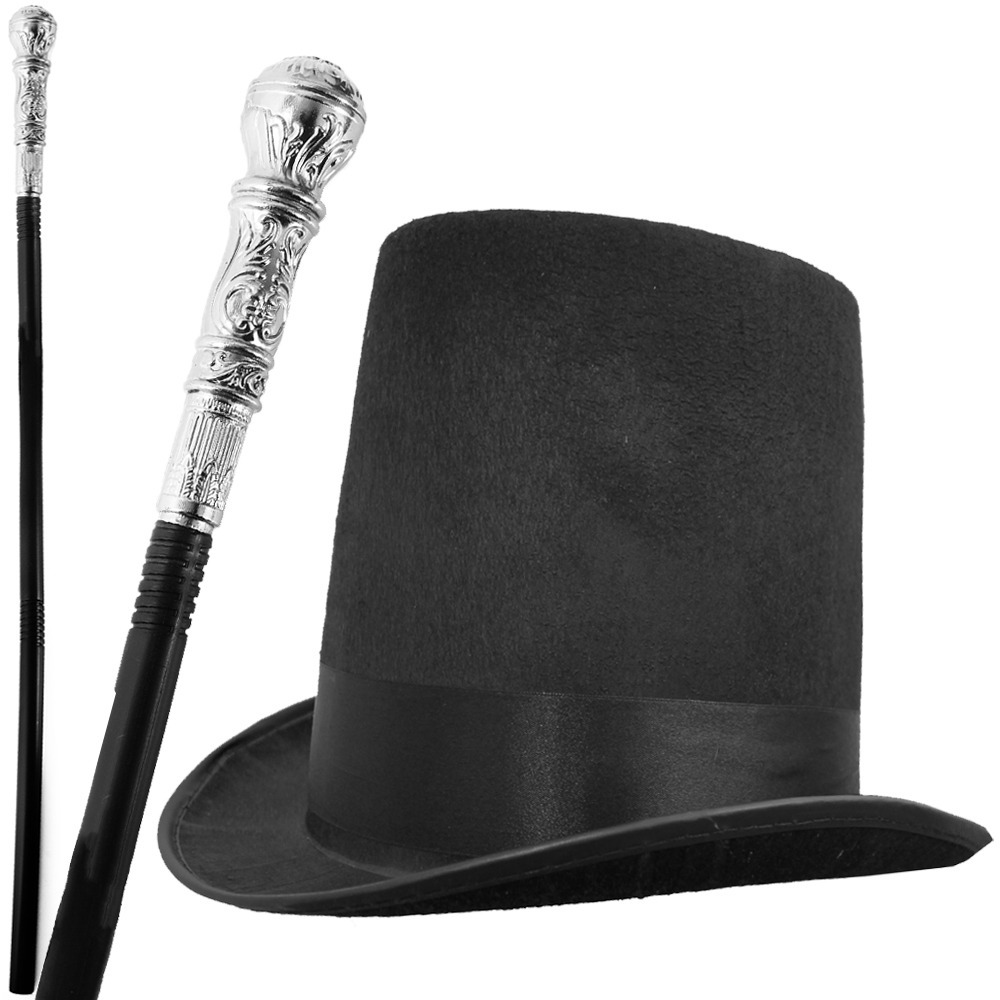 Top Hat Cane Set Stovepipe Hat Silver Cane 60cm