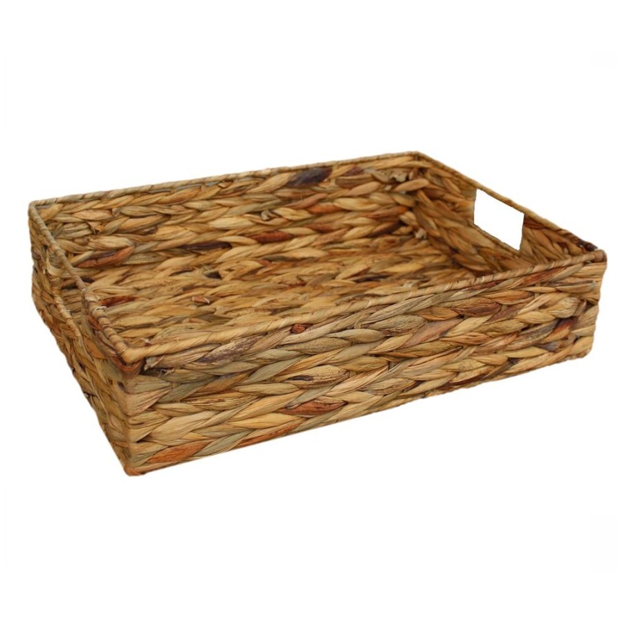 Red Hamper Water Hyacinth Shallow Rectangular Storage Basket - Small
