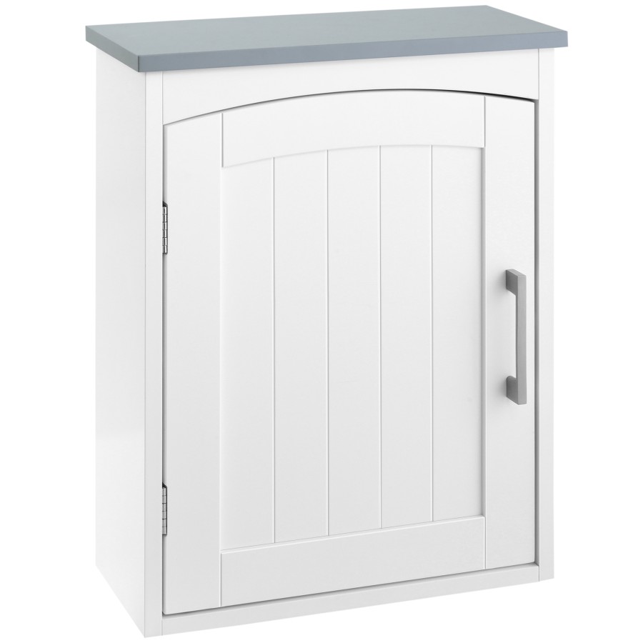 Click to view product details and reviews for Kleankin Bathroom Cabinet Wall Mounted Modern Bathroom Wall Cabinet With Arched Door And Adjustable Shelf Bathroom Storage Cabinet Light Grey And W.