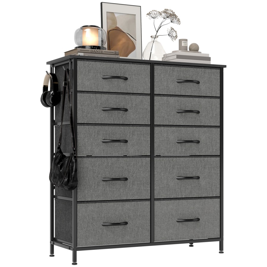 Click to view product details and reviews for Homcom Chest Of Drawers Double Dresser For Bedroom With 10 Fabric Drawers Tall Storage Unit With 4 Pockets 2 Hooks And Steel Frame For Living Room.