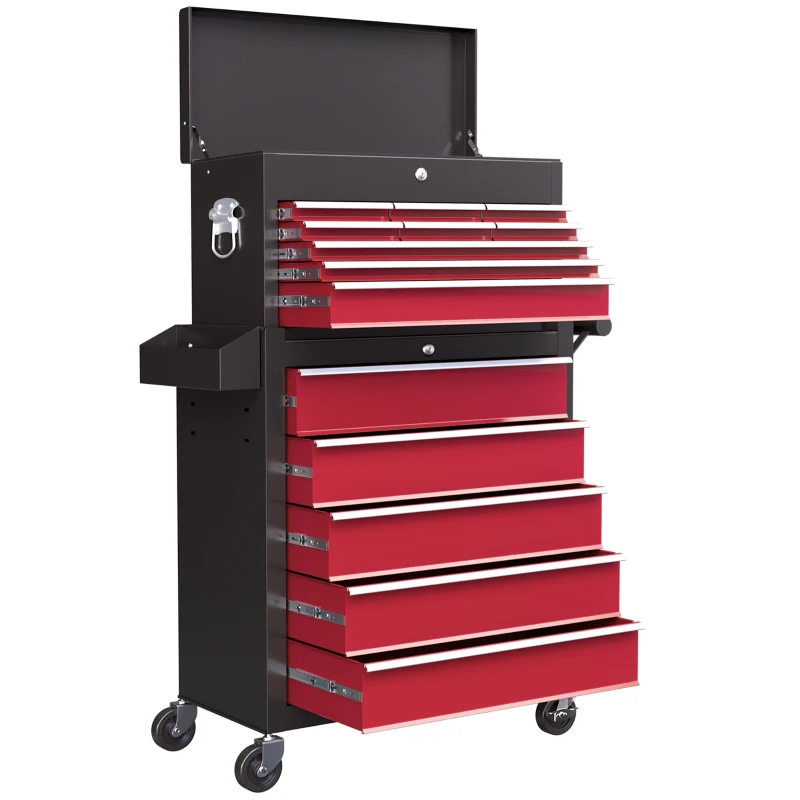 Click to view product details and reviews for Rolling Tool Cabinet On Wheels W 14 Drawers Pegboard Side Rack Lockable Top Tool Chest Roller Cabinet Combo For Workshop Home Homcom.