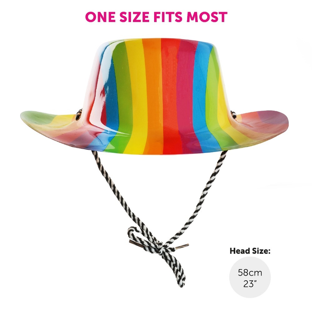 Rainbow Pride Cowboy Plastic Hat, Vuvuzela and Facepaint Stick Set