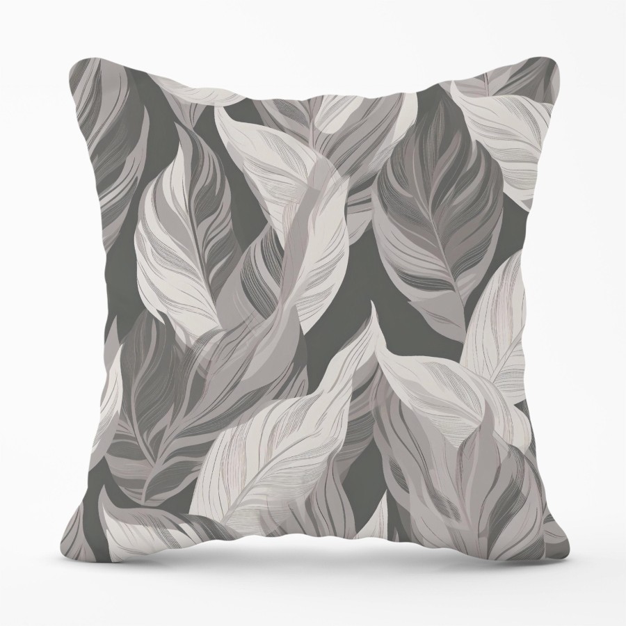 Grey Floral Leaves Cushions