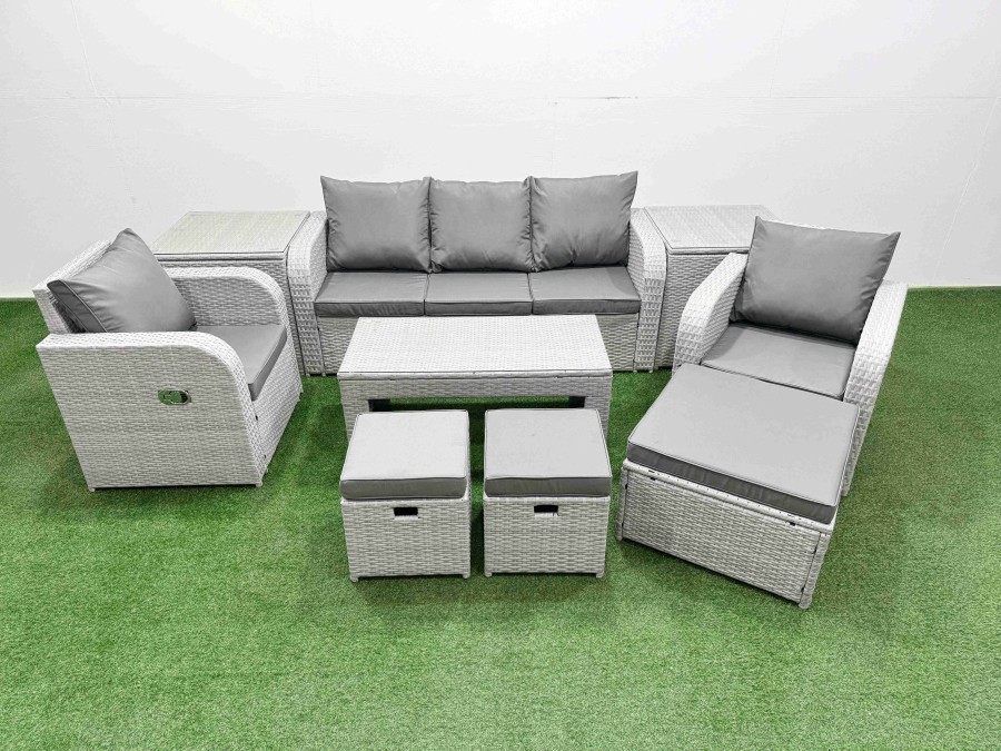 Click to view product details and reviews for Fimous Pe Rattan Garden Furniture Set Reclining Chair Sofa Lounge Sofa Set Rectangular Coffee Table 2 Side Table 3 Stools Light Grey. Click to view product details and reviews for Fimous Pe Rattan Garden Furniture Set Reclining Chair Sofa Lounge Sofa Set Rectangular Coffee Table 2 Side Table 3 Stools Light Grey.