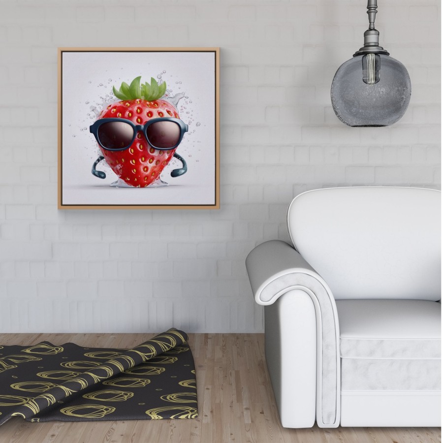 Click to view product details and reviews for Strawberry In Glasses Framed Canvas 16 X 16 Pine.