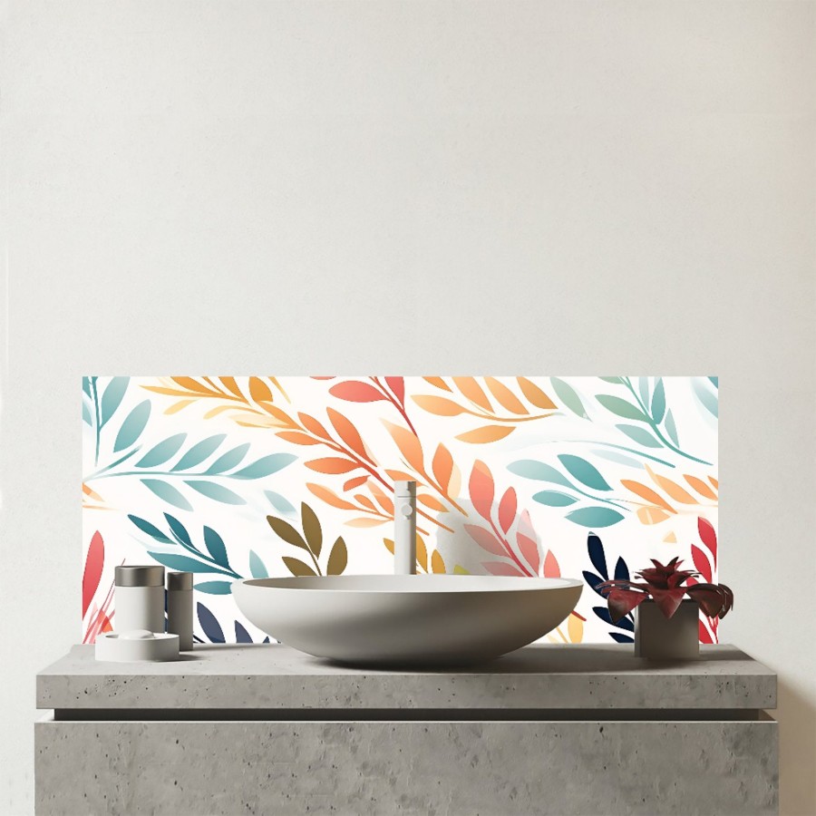 Click to view product details and reviews for Colouful Sping Leaves Glass Bathroom Splashback.