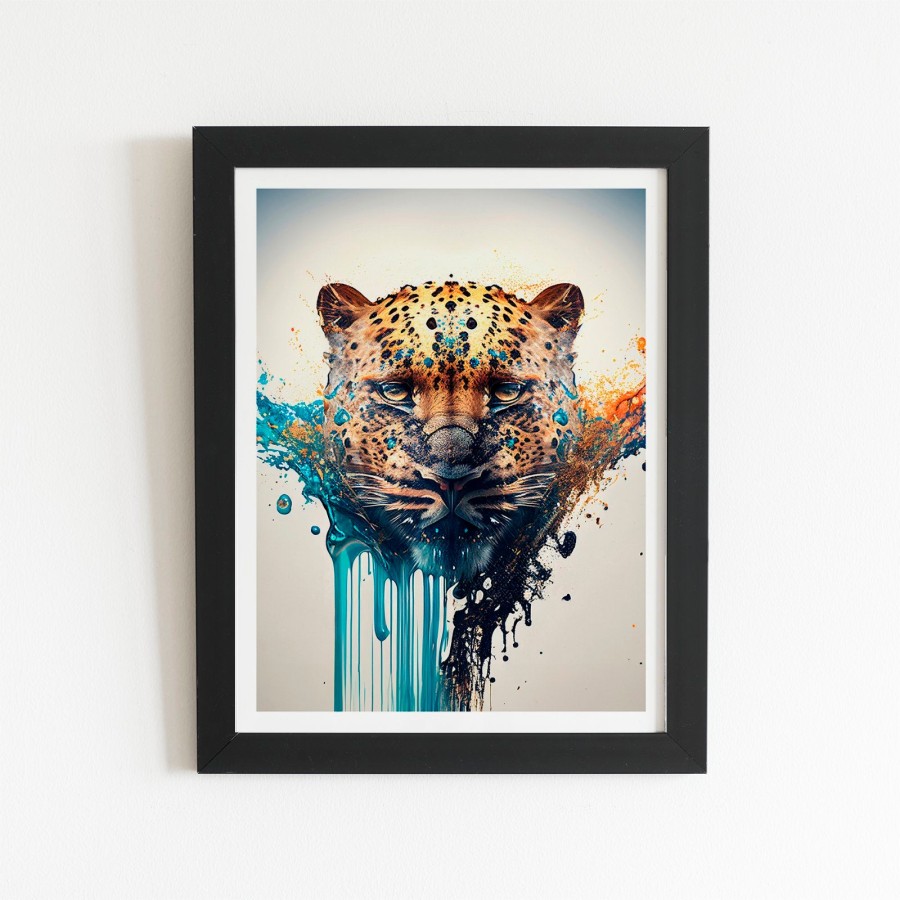 Click to view product details and reviews for Leapoard Face Splashart On Light Background Art Prints 8 X 10 Black Frame.