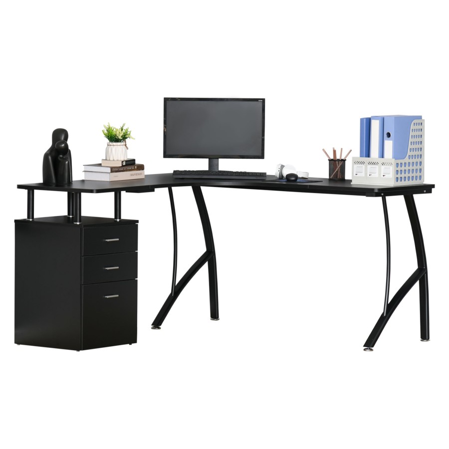Homcom L Shaped Corner Pc Desk Table W Drawer Home Office Workstation Black
