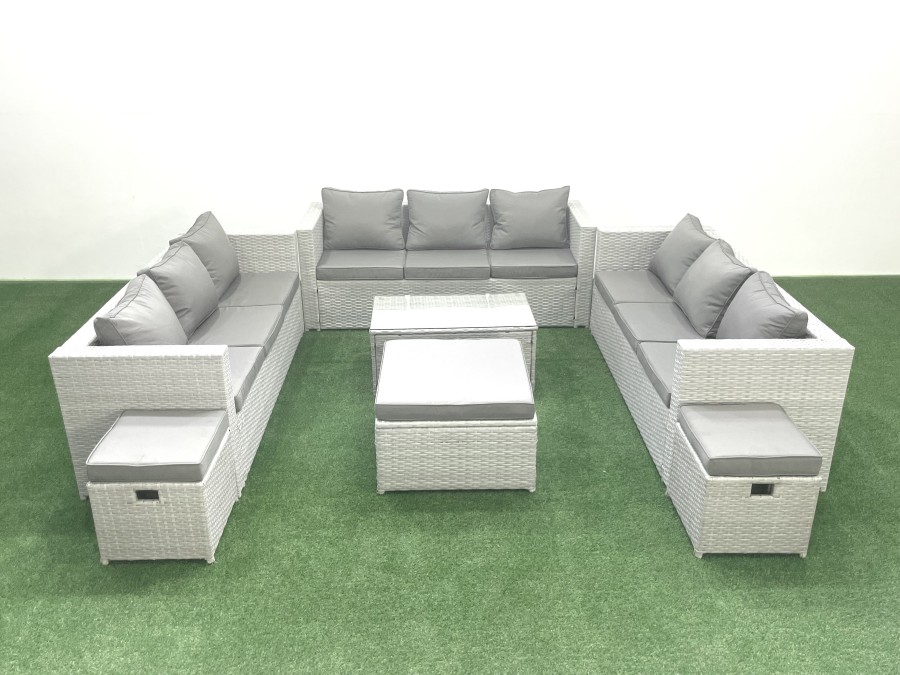 Click to view product details and reviews for Fimous Rattan Garden Outdoor Furniture Set 12 Seater Garden Sofa Coffee Table Set With 3 Footstools Light Grey Mixed.