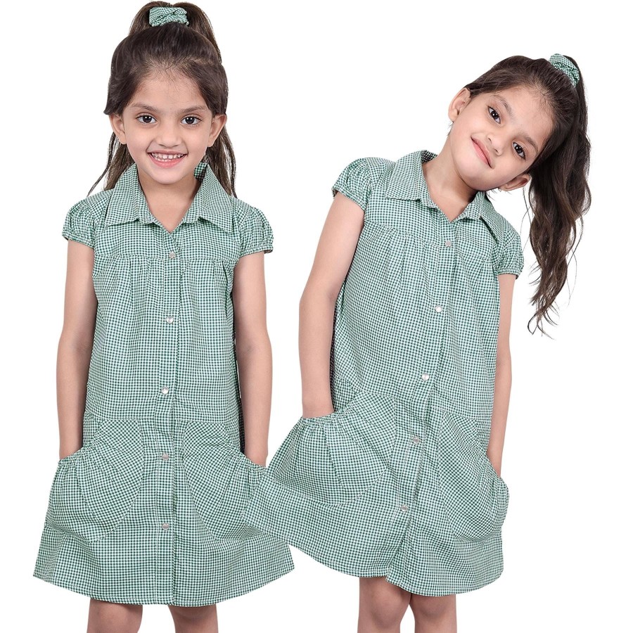 Click to view product details and reviews for Kids Girls Pack Of 2 Uniform School Dress Gingham Dress With Matching Scrunchies 11 12 Years Yellow.