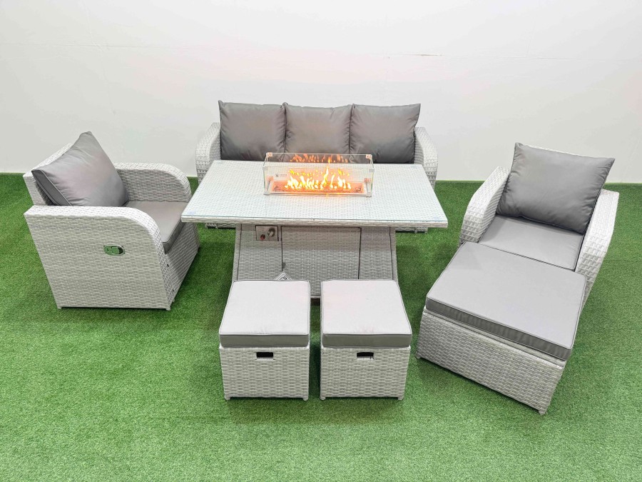 Click to view product details and reviews for Fimous Pe Rattan Garden Furniture Set Reclining Chair Sofa Lounge Sofa Set Firepit Dining Table 3 Stools Light Grey. Click to view product details and reviews for Fimous Pe Rattan Garden Furniture Set Reclining Chair Sofa Lounge Sofa Set Firepit Dining Table 3 Stools Light Grey.