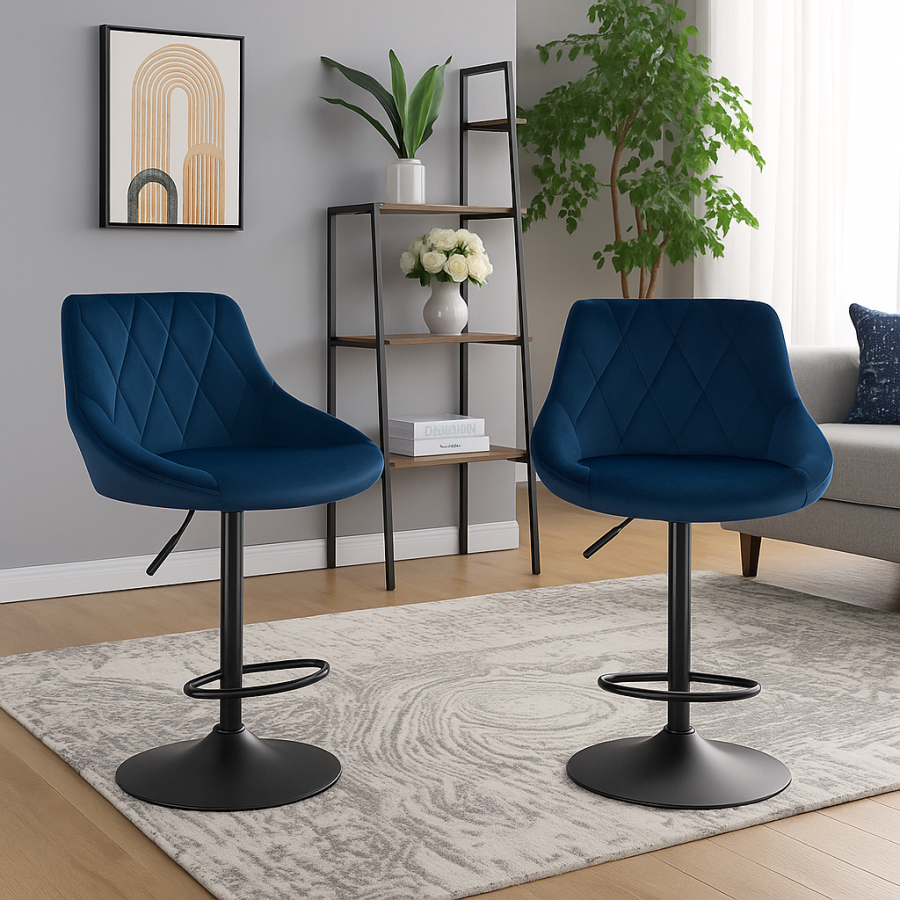 Click to view product details and reviews for Set Of 2 Blue Velvet Swivel Bar Stools &ndash; Adjustable Dining Chairs With Backrest For Kitchen.