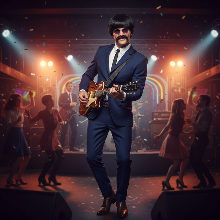 Click to view product details and reviews for Wicked Costumes 1960s Pop Icon Wig Moustache Mens Black Fancy Dress.