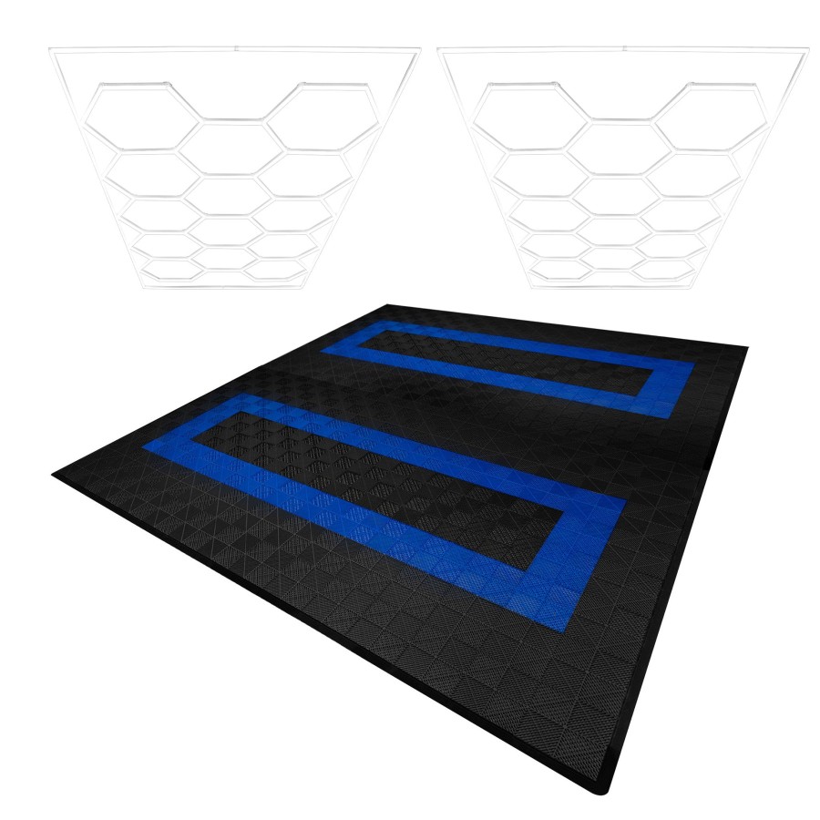 Click to view product details and reviews for Hexagon Led Lights X 2 Vented Garage Floor Tiles With Edges 165 Black 60 Blue.