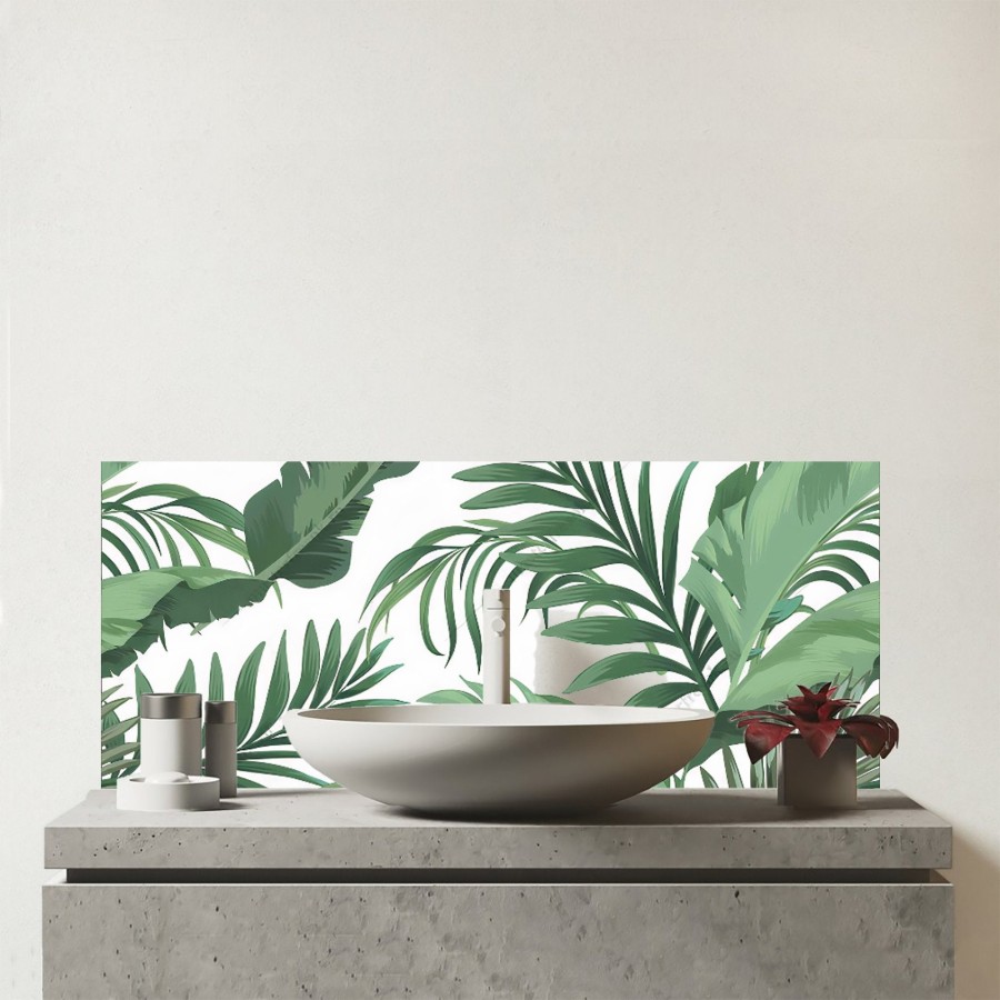 Click to view product details and reviews for Trendy Tropical Leaves Glass Bathroom Splashback.