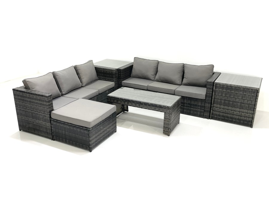 Click to view product details and reviews for Fimous Garden Outdoor Rattan Furniture Set With Sofa Coffee Table Big Footstool 2 Side Tables Dark Grey Mixed.