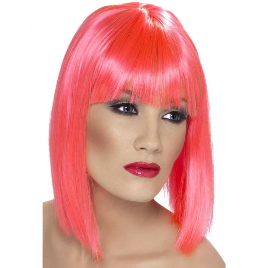 Click to view product details and reviews for Womens Glam Fancy Dress Wig Neon Pink Short Blunt Style With Fringe.
