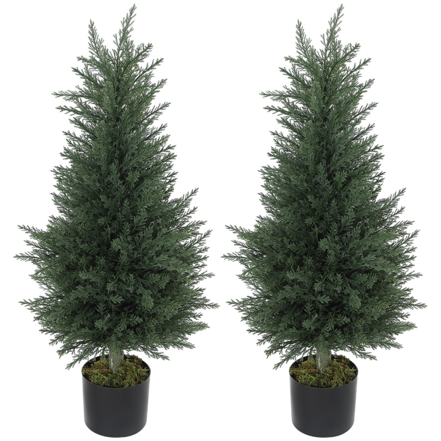 Click to view product details and reviews for Homcom Set Of 2 Decorative Artificial Plant 90 Cm Cypress Tree With 362 Leaves In Pot Uv Resistant Plastic Fake Tree For Indoor Outdoor Home Office.