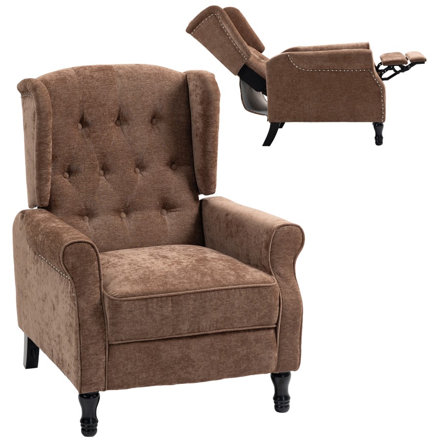 Click to view product details and reviews for Homcom Recliner Armchair Vintage Reclining Chair With Nail Head Trim Wingback Chair With Button Tufted Back And Footrest For Living Room Brown.