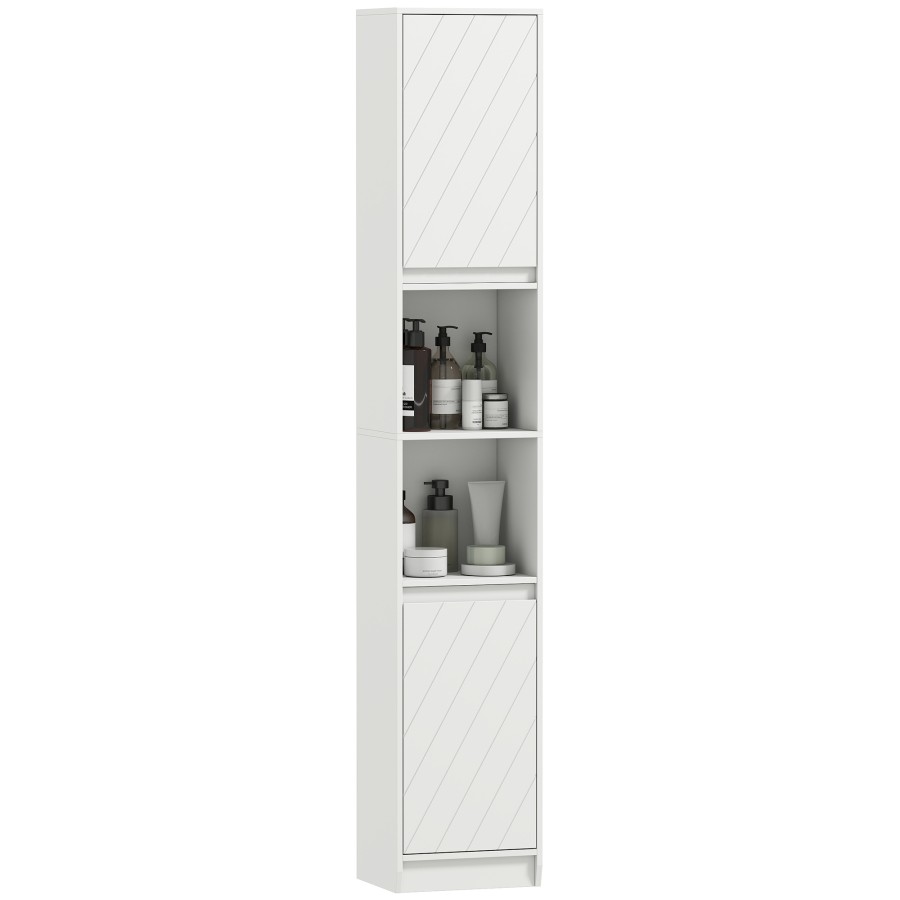 Click to view product details and reviews for Homcom Narrow Bathroom Cabinet Slim Bathroom Storage Unit With Open Compartment Freestanding Storage Cupboard With Adjustable Shelves For Small Spac.