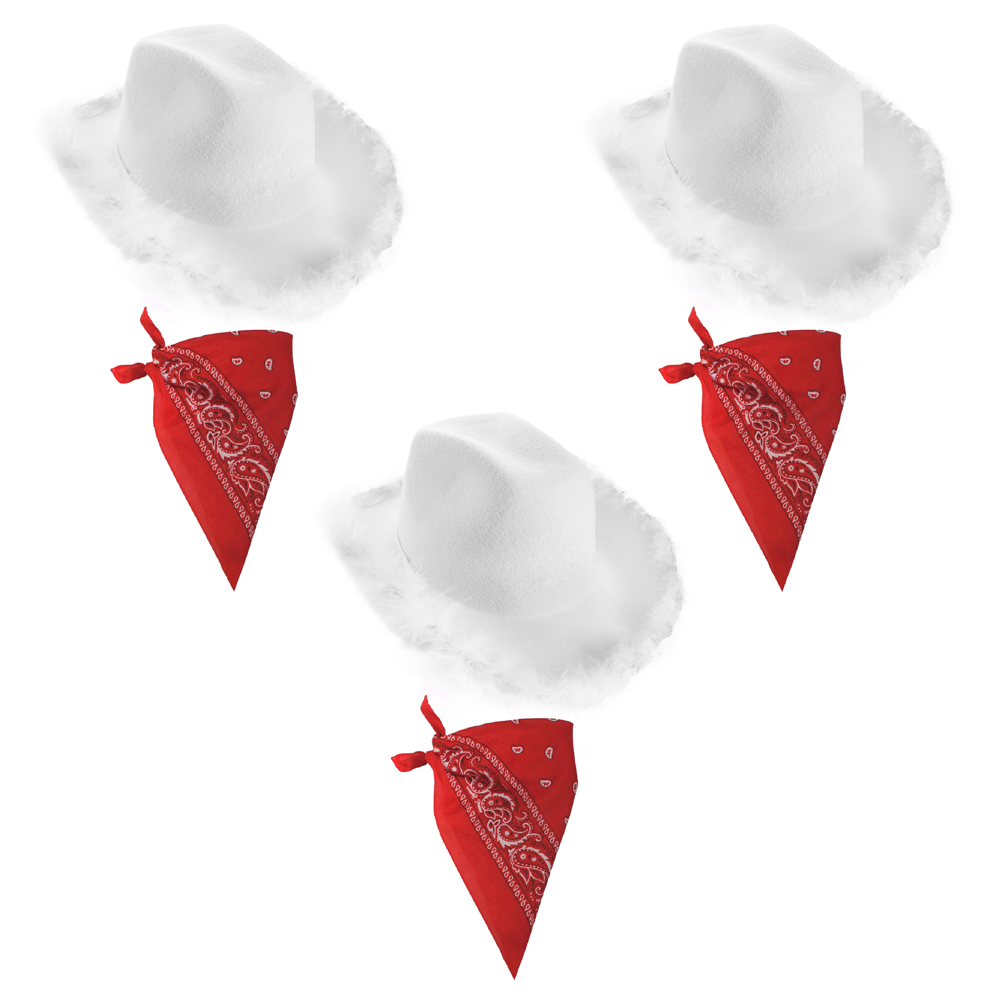 Click to view product details and reviews for White Cowboy Hat Red Bandana Pack Of 3.