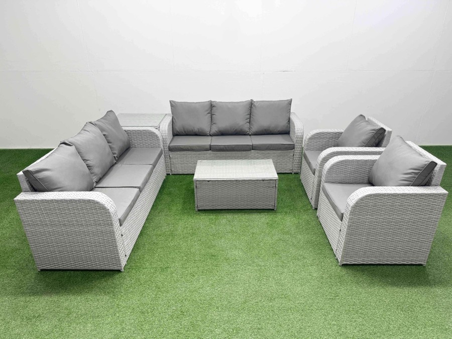 Click to view product details and reviews for Fimous Pe Rattan High Back Lounge Sofa Set Patio Coffee Table Chairs Set With 3 Seater Sofa Reclining Chair Side Table Light Grey. Click to view product details and reviews for Fimous Pe Rattan High Back Lounge Sofa Set Patio Coffee Table Chairs Set With 3 Seater Sofa Reclining Chair Side Table Light Grey.