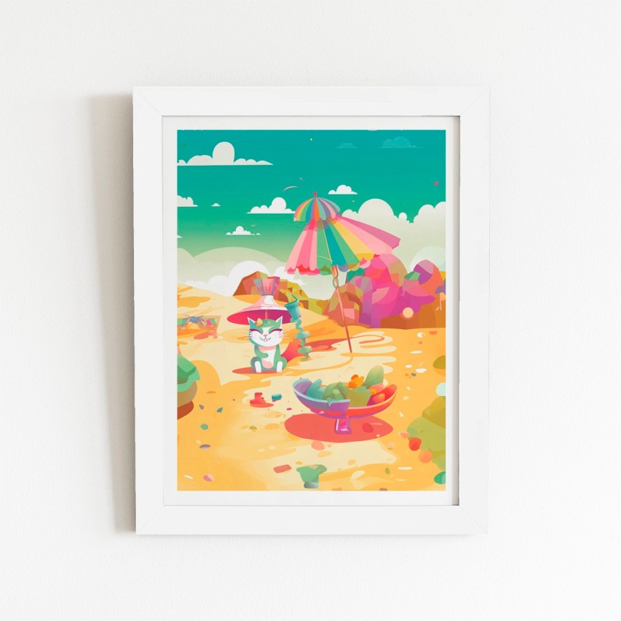 Click to view product details and reviews for Kitten On A Beach Holiday Art Prints 20 X 30 White Frame.
