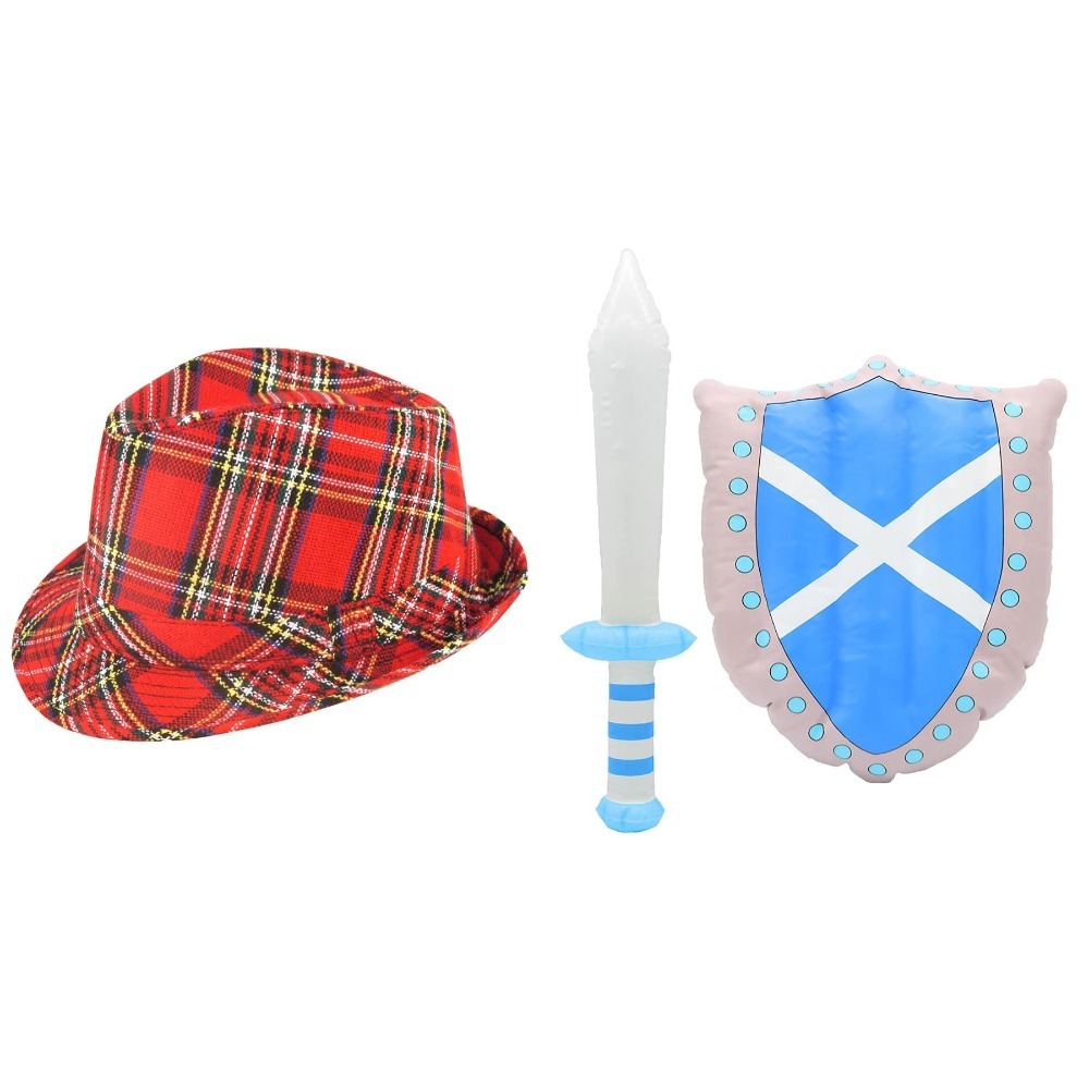 Click to view product details and reviews for Adults Scottish Accessory Set 3 Pcs Hat Inflatable Sword Shield.