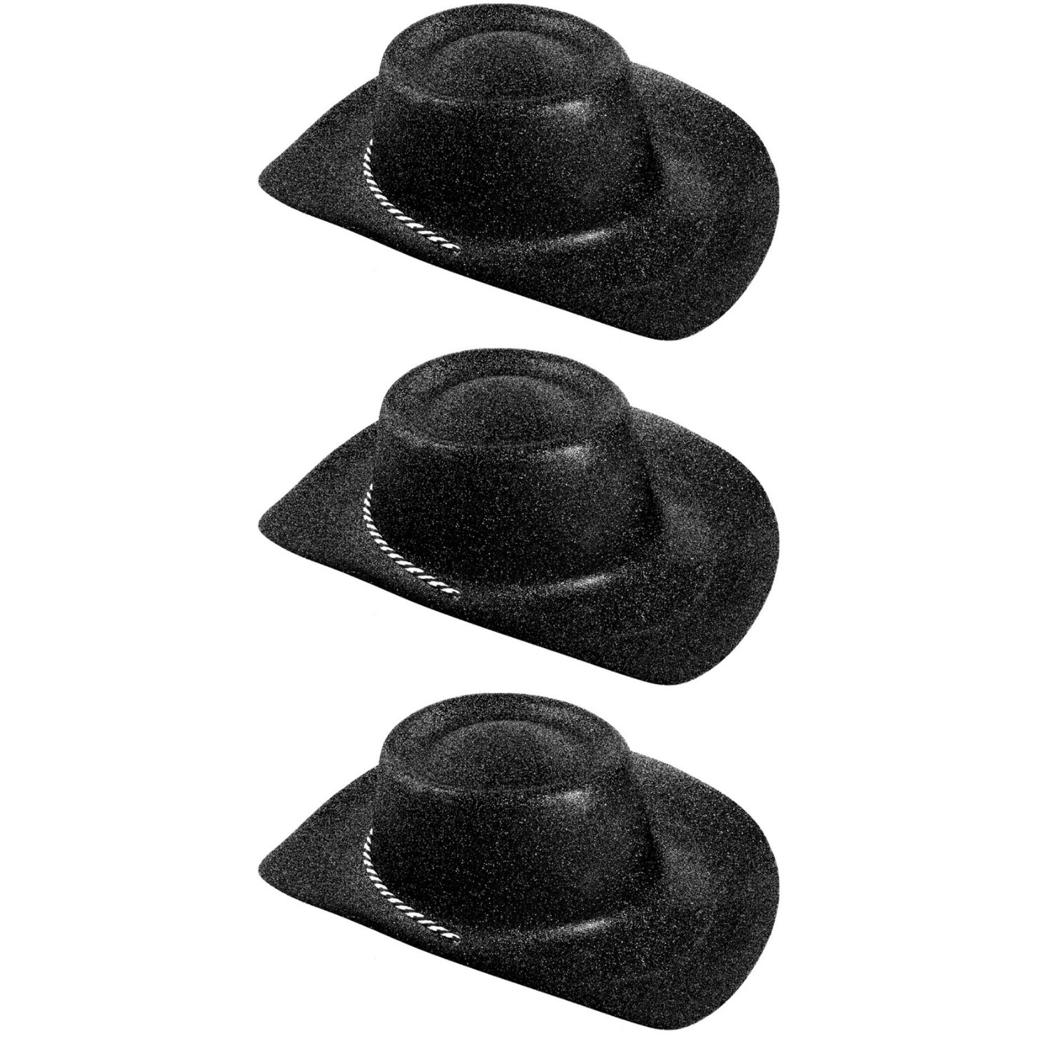 Click to view product details and reviews for Black Glitter Cowboy Hat Pack Of 3.