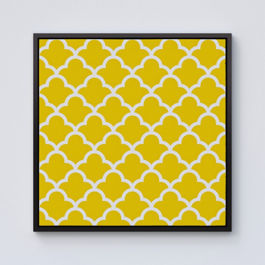 Click to view product details and reviews for Geometric Yellow Quatrefoil Wave Framed Canvas 10 X 10 Black.