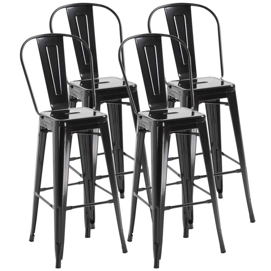 Click to view product details and reviews for Homcom Set Of 4 Bar Stools Kitchen Industrial Breakfast Bistro Cafe Metal Frame Removable Back Black.