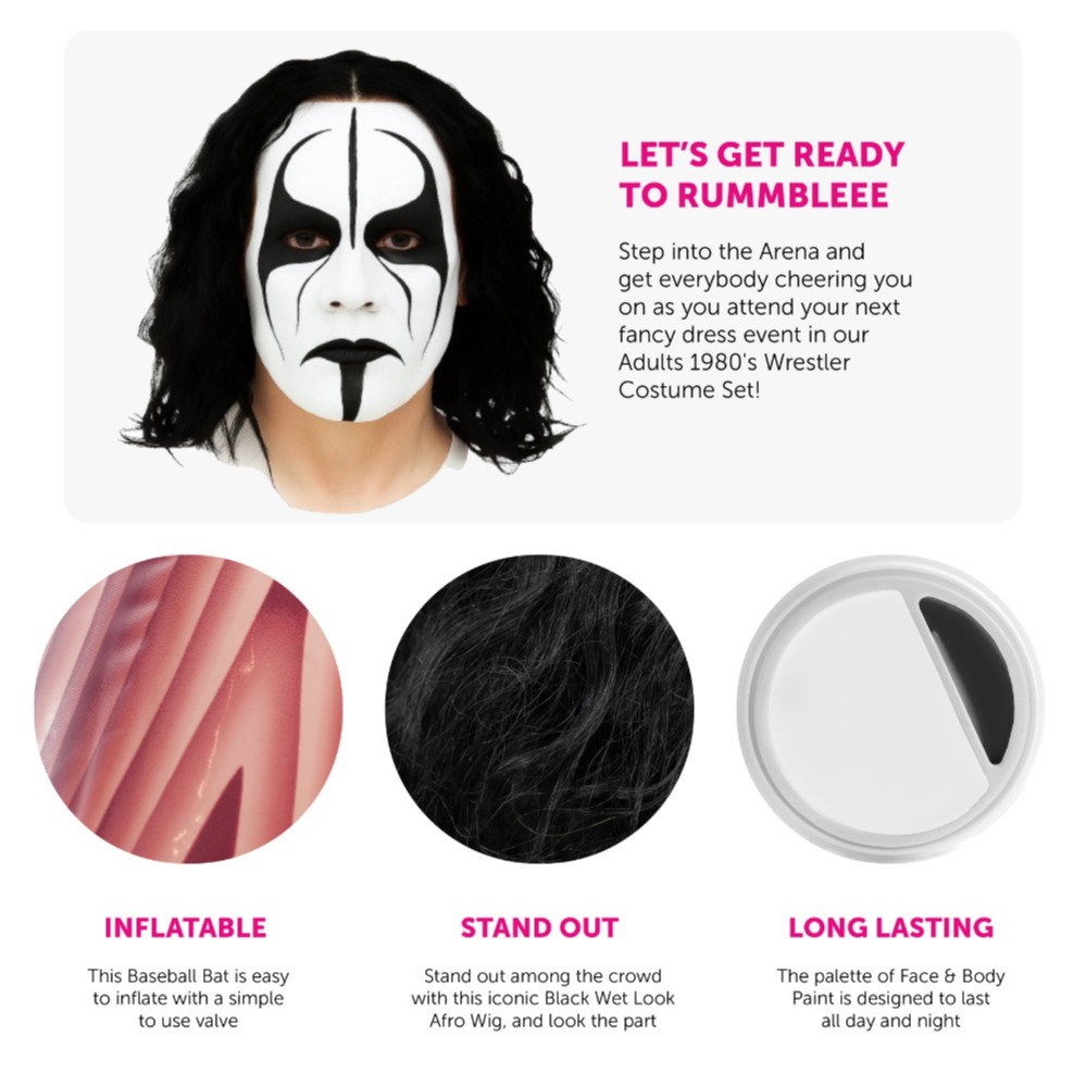 Adults Sting Costume - Duster Jacket, Face Paint, Wig & Inflatable Bat