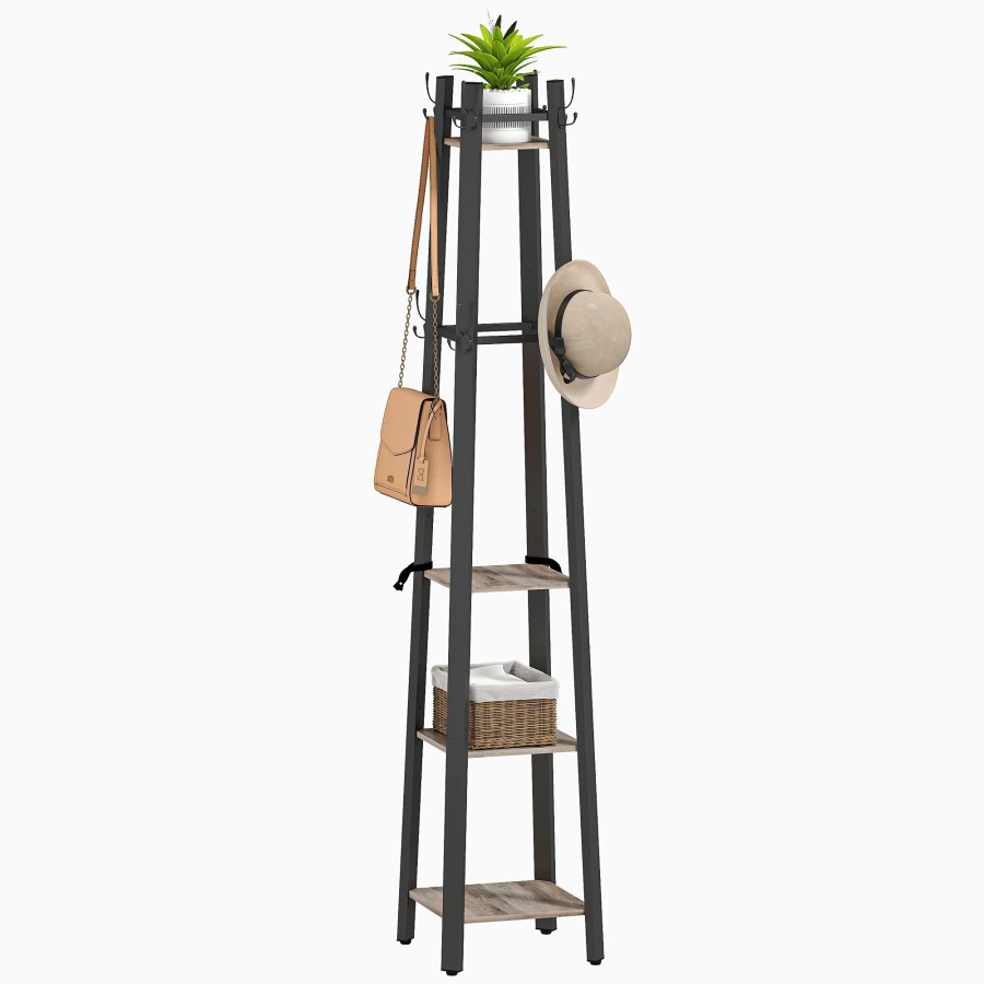 Click to view product details and reviews for Homcom Coat Stand 4 Tier Freestanding Coat Rack With 8 Hooks And 4 Shelves For Clothes Bags Hats Industrial Clothing Organiser For Home Entryway.