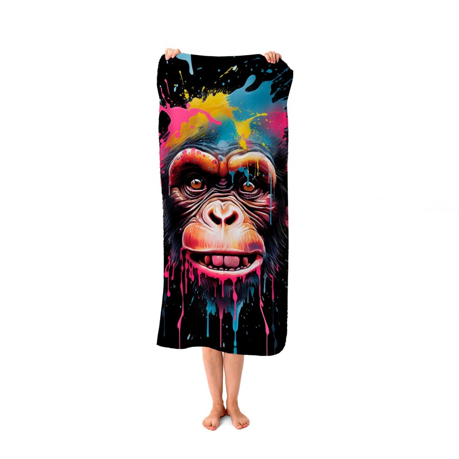 Multi Coloured Monkey Face Splashart Beach Towel