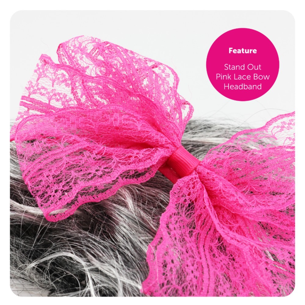 Ladies Material Girl Costume – Printed T-shirt, Wig & Pink Headband