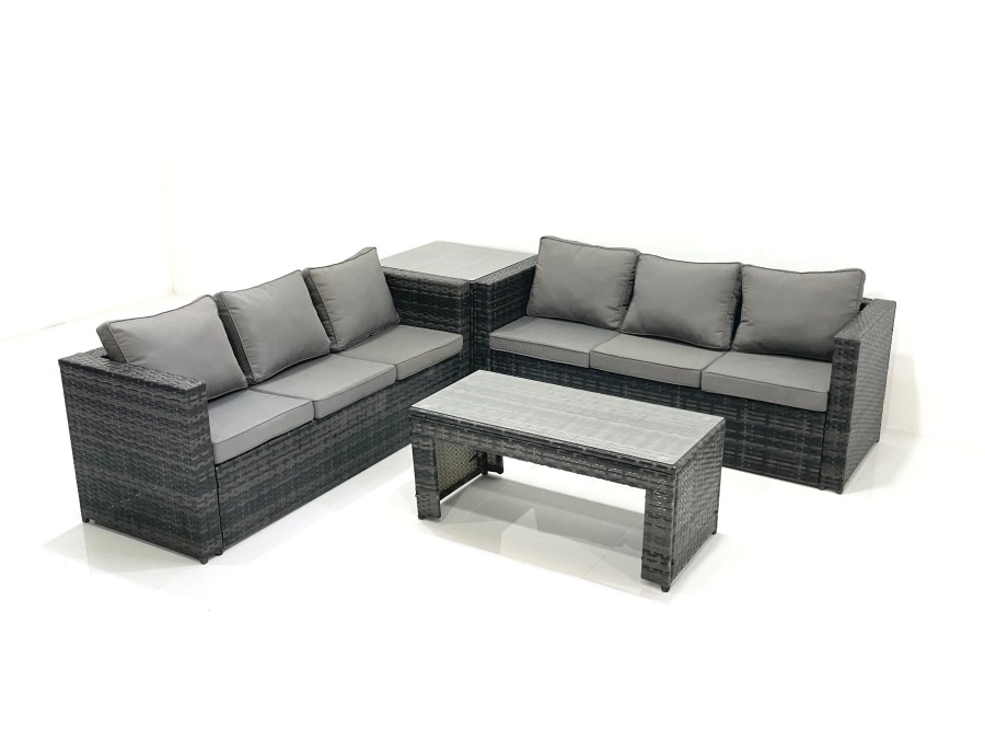 Click to view product details and reviews for Fimous Garden Outdoor Rattan Furniture Set With Sofa Coffee Table Side Table Dark Grey Mixed.