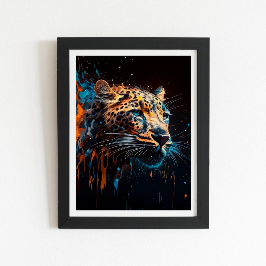 Click to view product details and reviews for Leapoard Face Splashart On Dark Background Art Prints 8 X 10 Black Frame.