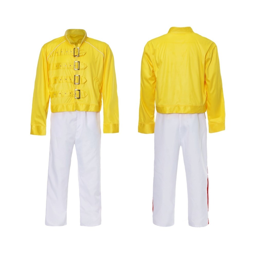 Adults 80's Rock Star Costume Set | 2 Pcs | Yellow Jacket & White Trousers