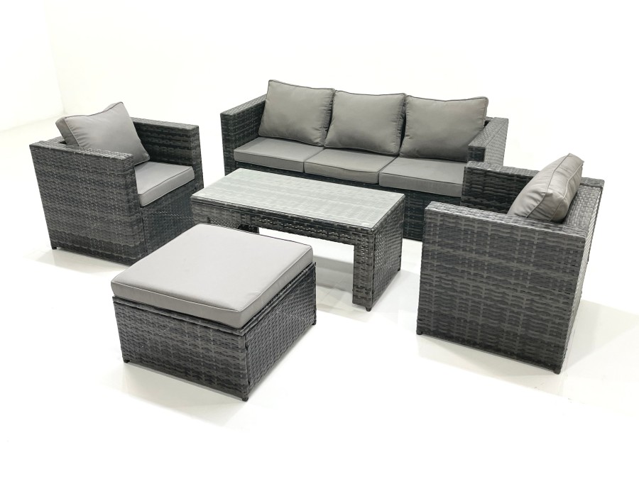 Click to view product details and reviews for Fimous Rattan Garden Furniture Set Outdoor Lounger Sofa With Coffee Table 2 Armchair Big Footstool Dark Grey Mixed.