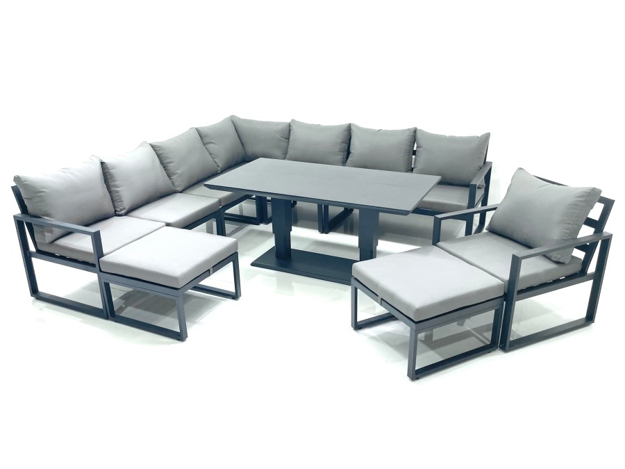 Click to view product details and reviews for Fimous 10 Seater Outdoor Aluminum Garden Furniture Set Corner Sofa Chair 2 Big Footstools Adjustable Rising Lifting Dining Table Sets Dark Grey.