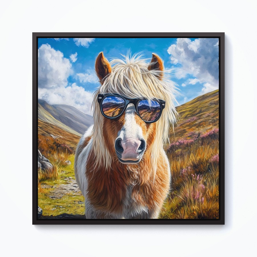 Click to view product details and reviews for Shetland Pony Wearing Glasses Framed Canvas 10 X 10 Black.