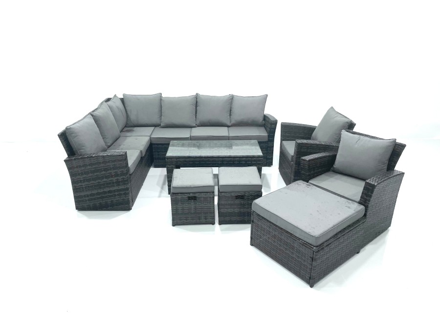 Click to view product details and reviews for Fimous 11 Seat Rattan Garden Furniture Corner Sofa Set Outdoor Patio Sofa Chair Table Set With 2 Small Footstools Big Footstool Dark Grey Mixed.
