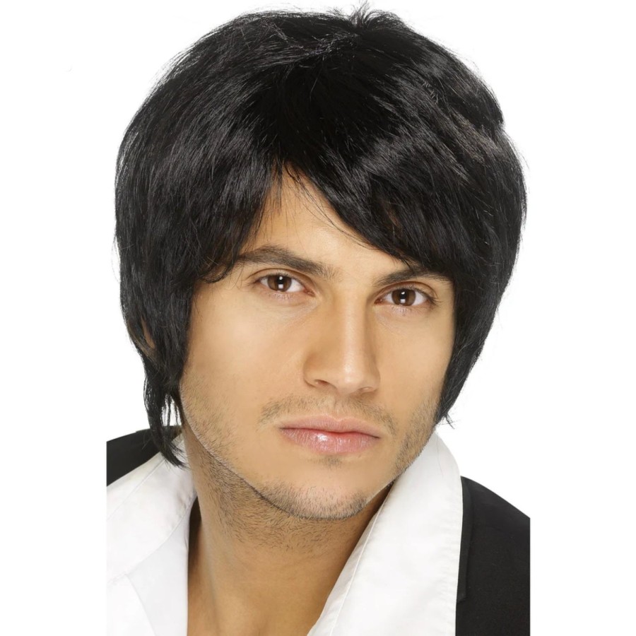 Click to view product details and reviews for Mens 80s Short Black Boy Band Fancy Dress Wig.