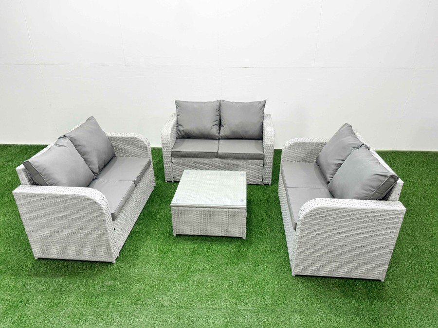 Click to view product details and reviews for Fimous 6 Seater Pe Wicker Rattan Furniture Sofa Sets With Square Coffee Table 2 Seater Love Sofa Light Grey.