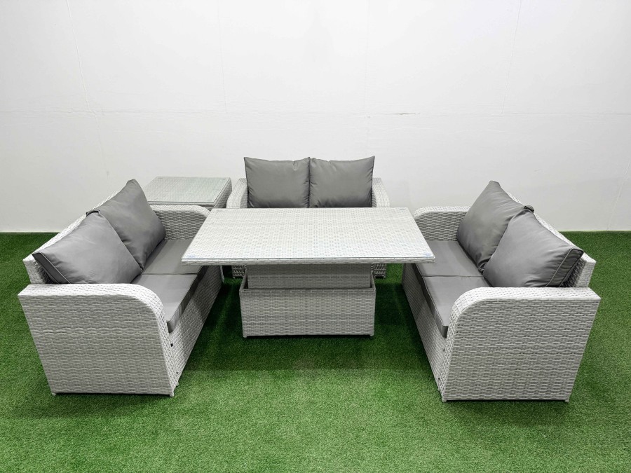 Click to view product details and reviews for Fimous 6 Seater Pe Wicker Rattan Furniture Sofa Sets With Adjustable Lifting Dining Or Coffee Table 2 Seater Love Sofa Side Table Light Grey.